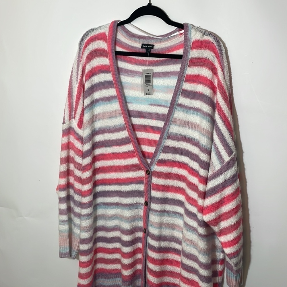 Torrid 5 BUTTON FRONT CARDIGAN - MULTI STRIPE - Picture 8 of 10